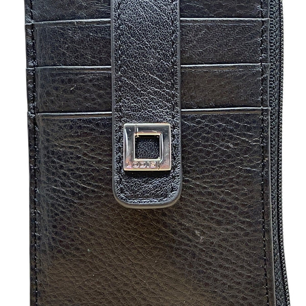 Lodis RFID-Blocking Black Leather Slim Wallet With Card Slots & Zip Closure Sz M