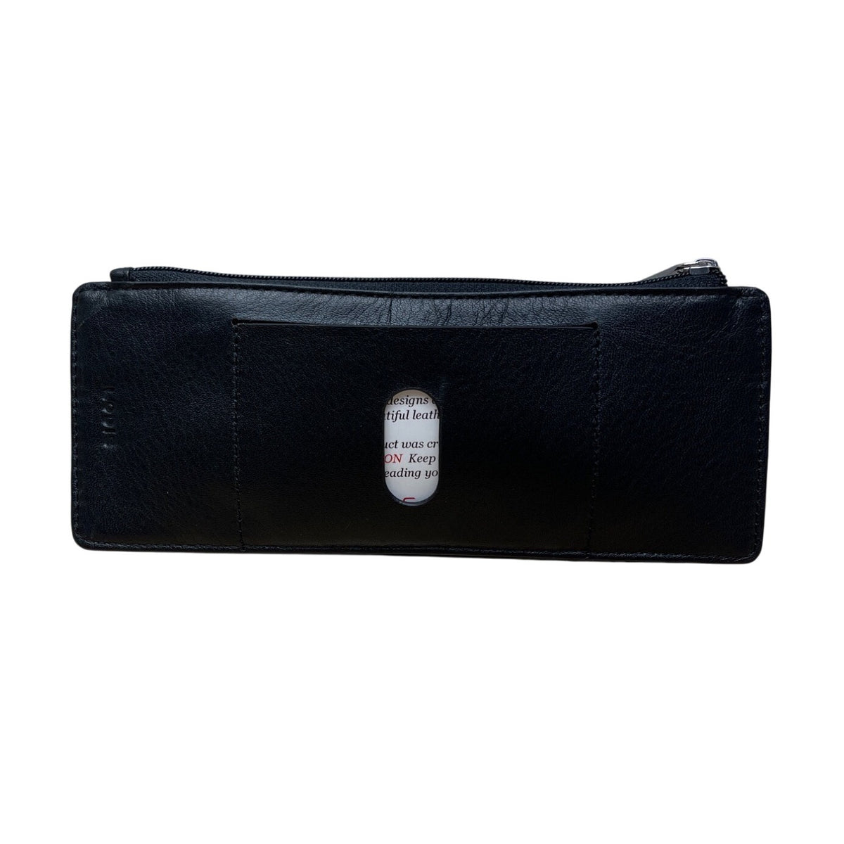 Lodis RFID-Blocking Black Leather Slim Wallet With Card Slots & Zip Closure Sz M