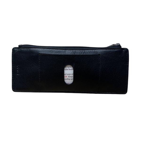 Lodis RFID-Blocking Black Leather Slim Wallet With Card Slots & Zip Closure Sz M