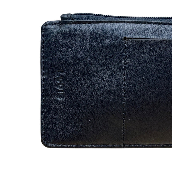 Lodis RFID-Blocking Black Leather Slim Wallet With Card Slots & Zip Closure Sz M