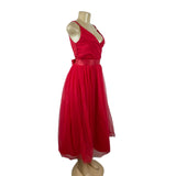Red Sleeveless A-Line Midi Dress With V-Neck & Adjustable Straps Sz M/L