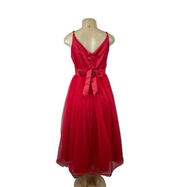 Red Sleeveless A-Line Midi Dress With V-Neck & Adjustable Straps Sz M/L