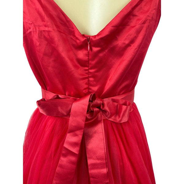 Red Sleeveless A-Line Midi Dress With V-Neck & Adjustable Straps Sz M/L