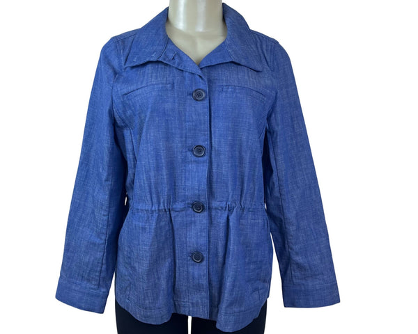 Denim & Co. Womens Blue Denim Button-Up Jacket Long Sleeve Size M