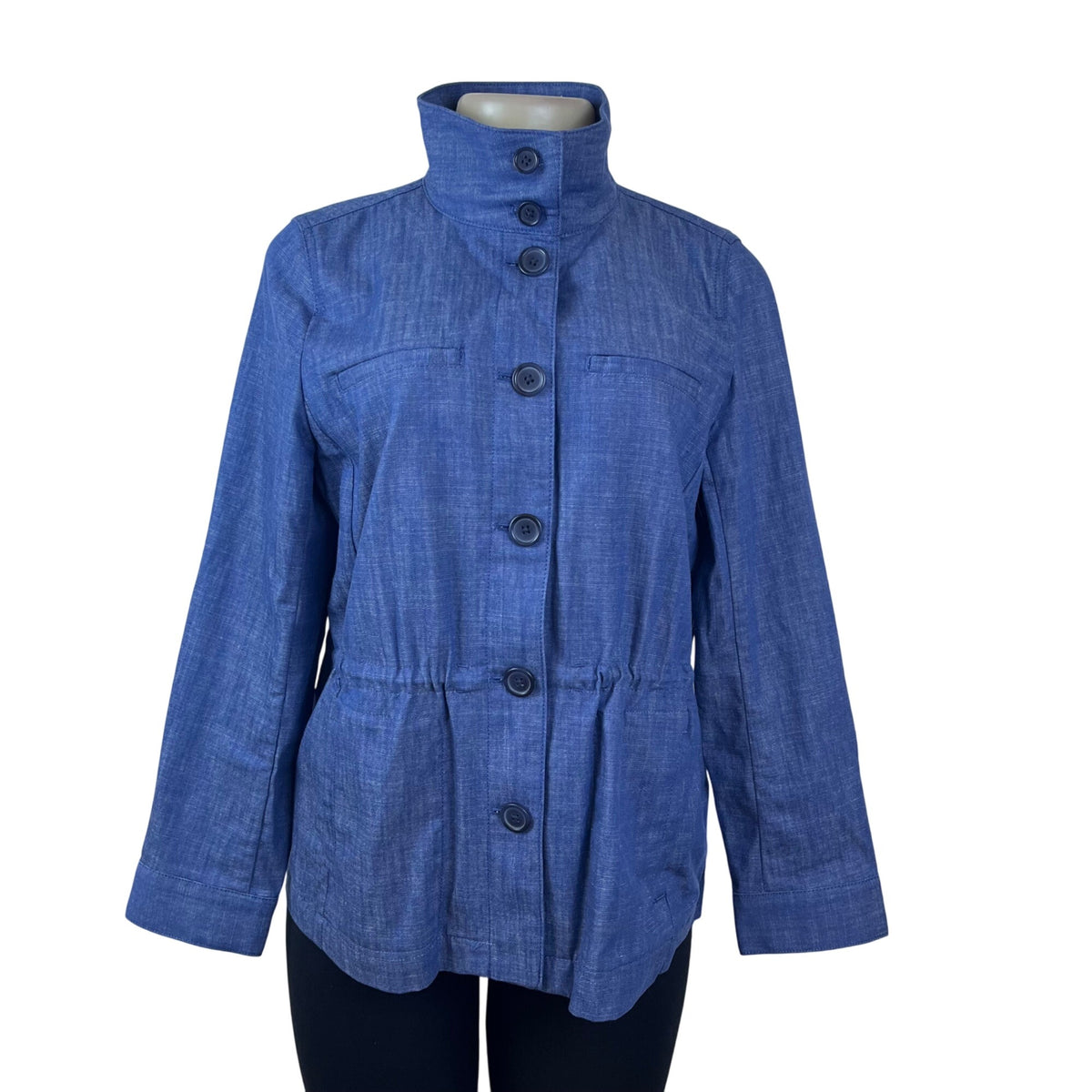 Denim & Co. Womens Blue Denim Button-Up Jacket Long Sleeve Size M