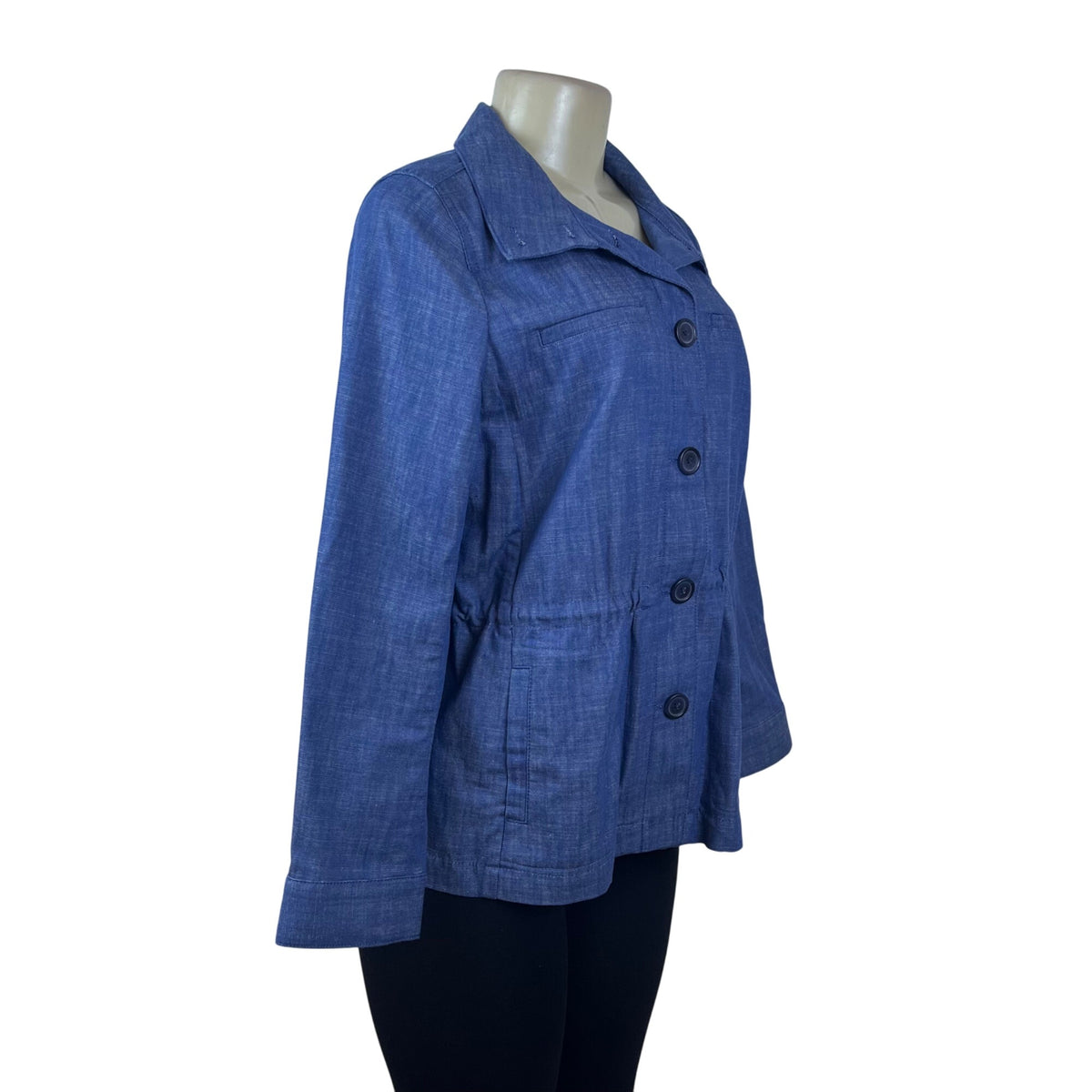 Denim & Co. Womens Blue Denim Button-Up Jacket Long Sleeve Size M