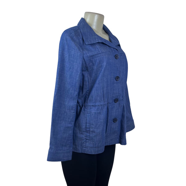Denim & Co. Womens Blue Denim Button-Up Jacket Long Sleeve Size M