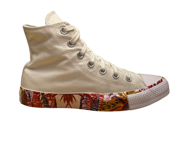 Converse Women’s White Canvas Tropical Print Sole High Top Sneakers Size 7