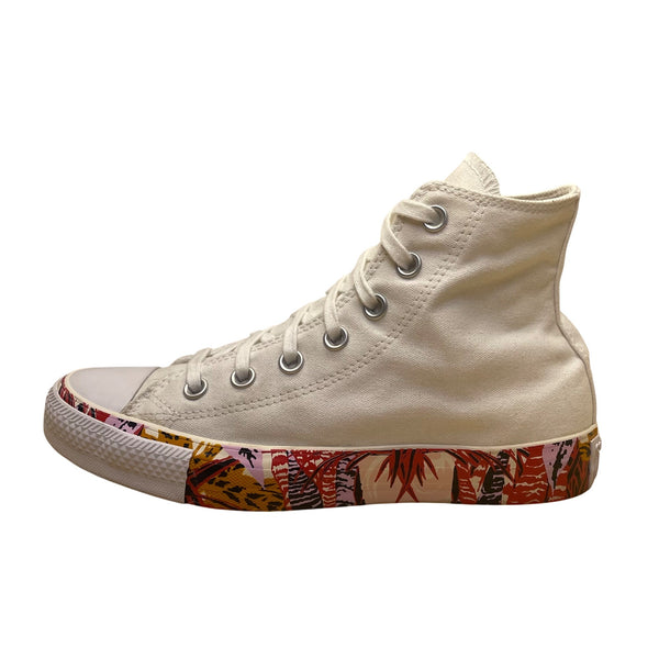 Converse Women’s White Canvas Tropical Print Sole High Top Sneakers Size 7