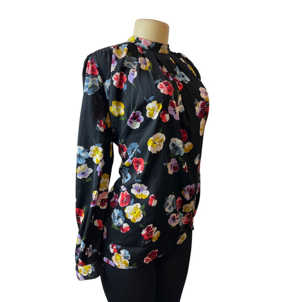 Ann Taylor Women's Black Floral Blouse Sz XL