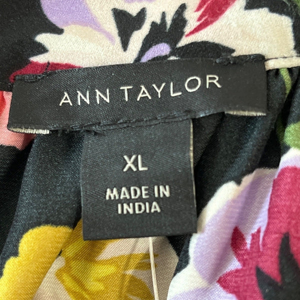 Ann Taylor Women's Black Floral Blouse Sz XL