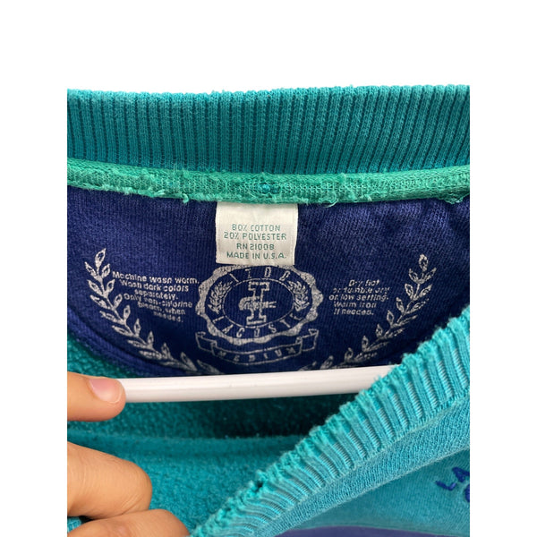 80s Lacoste Coqui Crewneck Colorblock Sweatshirt Blue Yellow Teal 80% Cotton Size M