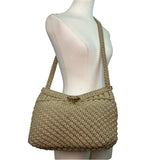 Marbella Women’s Beige Handmade Crochet Ring Detail Shoulder Bag Sz M