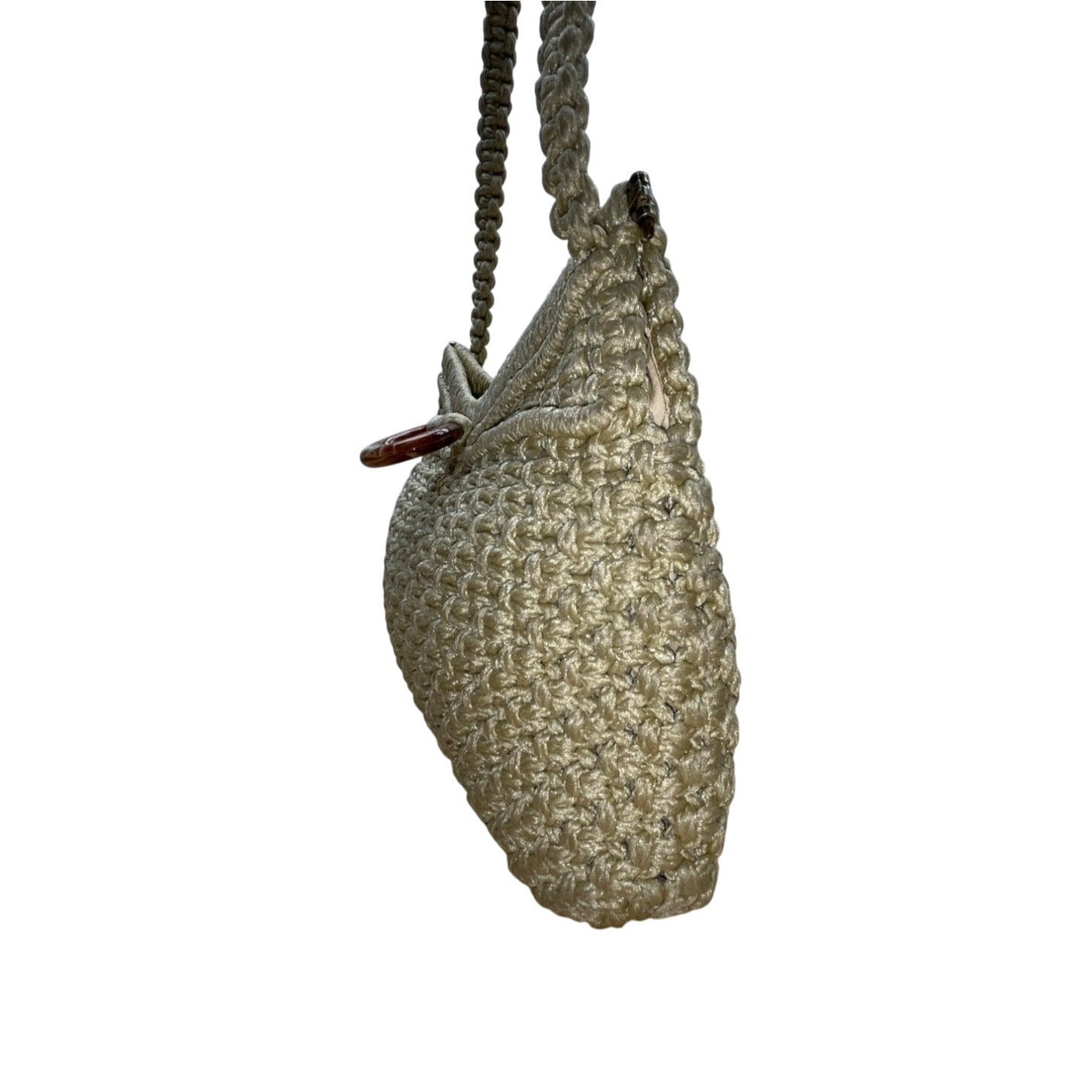 Marbella Women’s Beige Handmade Crochet Ring Detail Shoulder Bag Sz M
