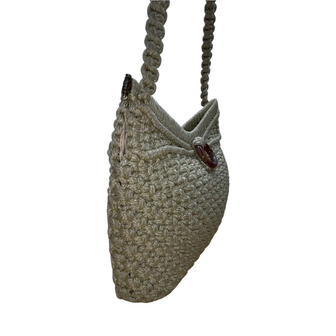 Marbella Women’s Beige Handmade Crochet Ring Detail Shoulder Bag Sz M