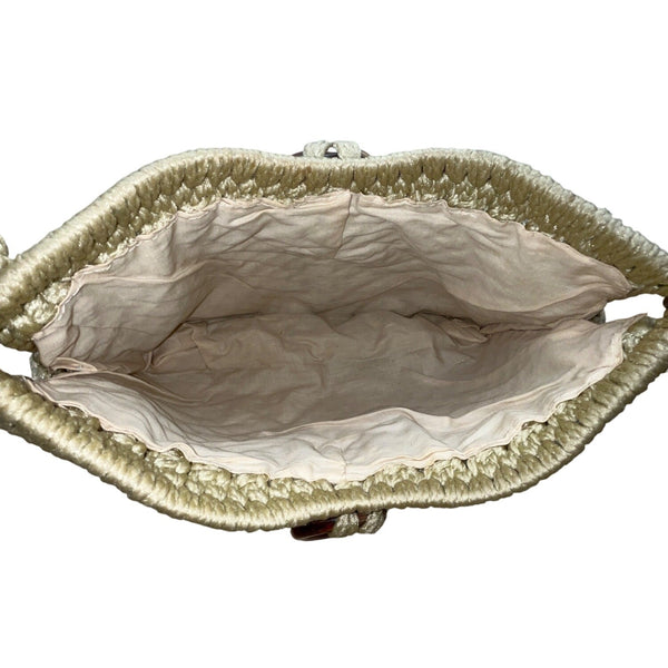 Marbella Women’s Beige Handmade Crochet Ring Detail Shoulder Bag Sz M