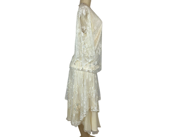 Riña di’ Montella Vintage Ivory Lace Overlay Dress With Floral Embroidery Sz 12