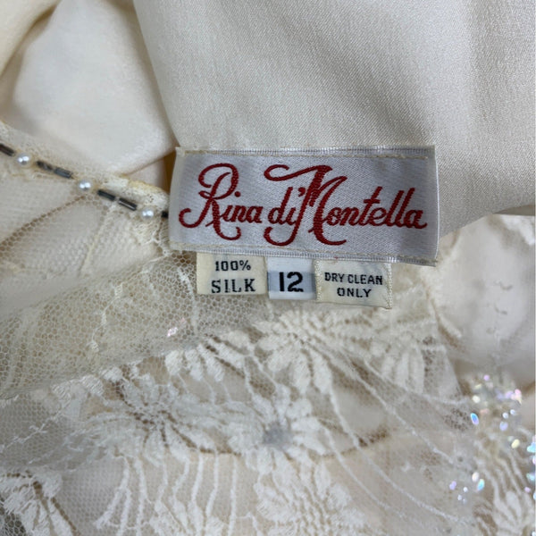 Riña di’ Montella Vintage Ivory Lace Overlay Dress With Floral Embroidery Sz 12