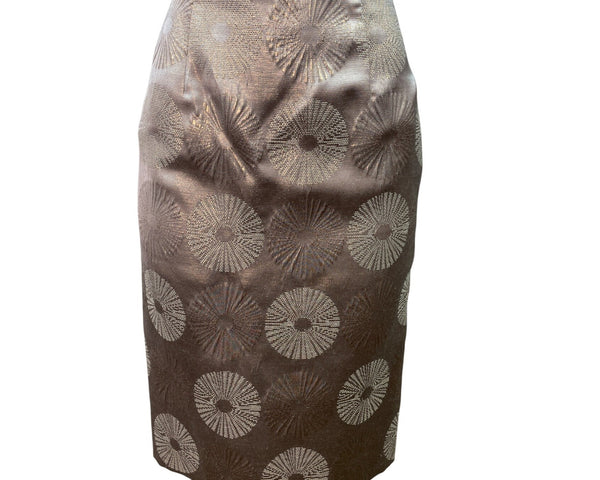 Adrianna Papell Evening Essentials Brown & Gold Brocade Pencil Skirt Size 6