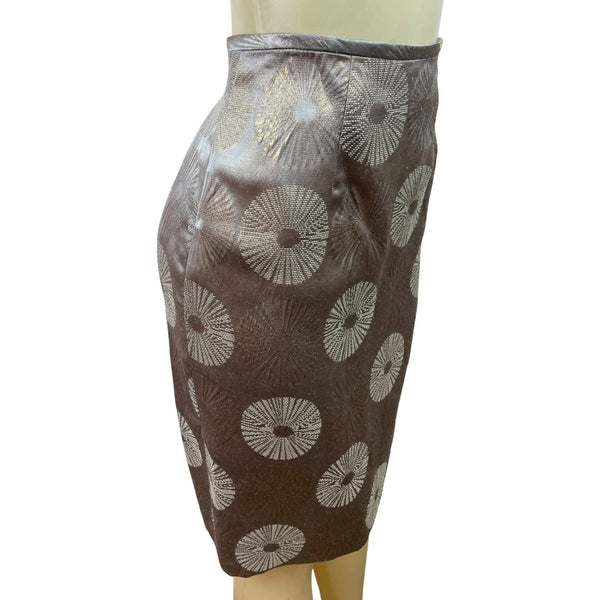 Adrianna Papell Evening Essentials Brown & Gold Brocade Pencil Skirt Size 6