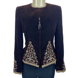 Oscar de la Renta Neiman Marcus Women's Brown Embroidered Velvet Blazer Sz 8