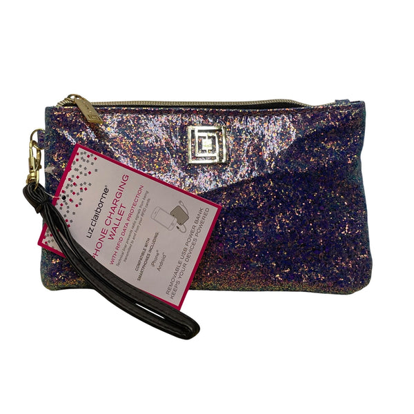 Liz Claiborne Women’s Multi Glitter RFID Phone Charging Wristlet Wallet Size S