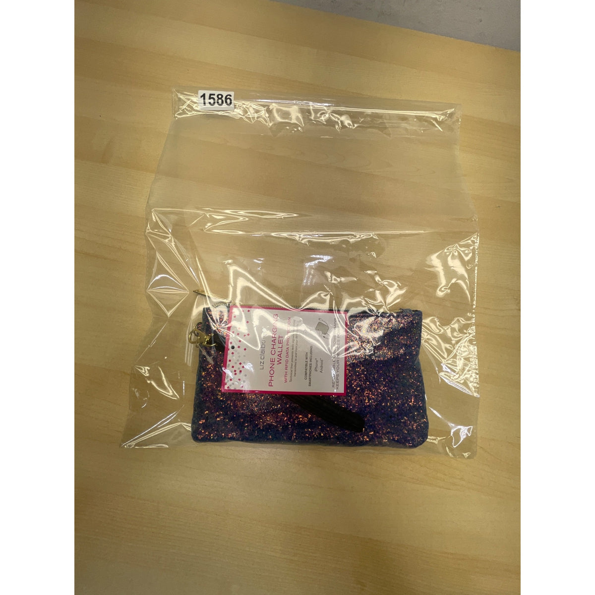 Liz Claiborne Women’s Multi Glitter RFID Phone Charging Wristlet Wallet Size S