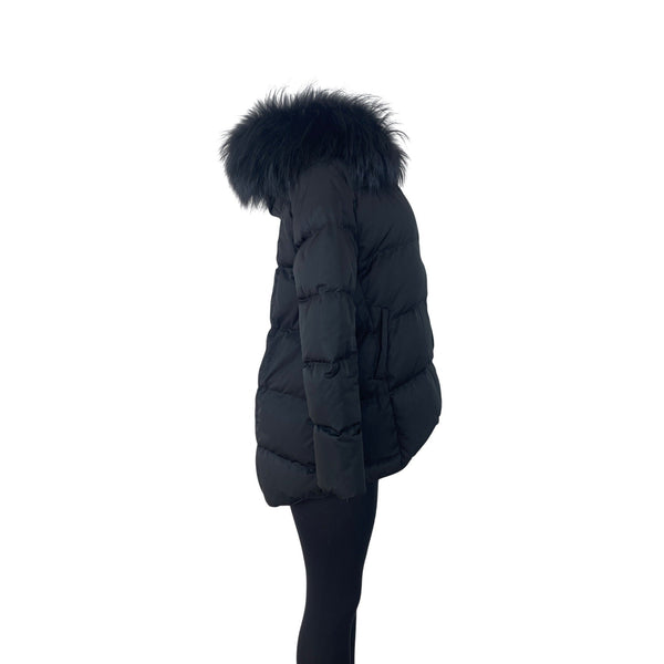 Zow Zow Womens Black Puffer Jacket With Faux Fur Trim Hood Size 0