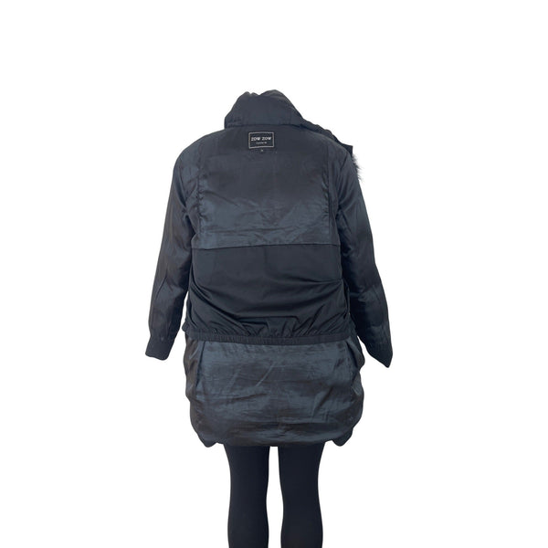 Zow Zow Womens Black Puffer Jacket With Faux Fur Trim Hood Size 0