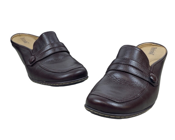Björndal Women's Brown Leather Gena Backless Slip On Comfort Clog Shoes Sz 8.5M