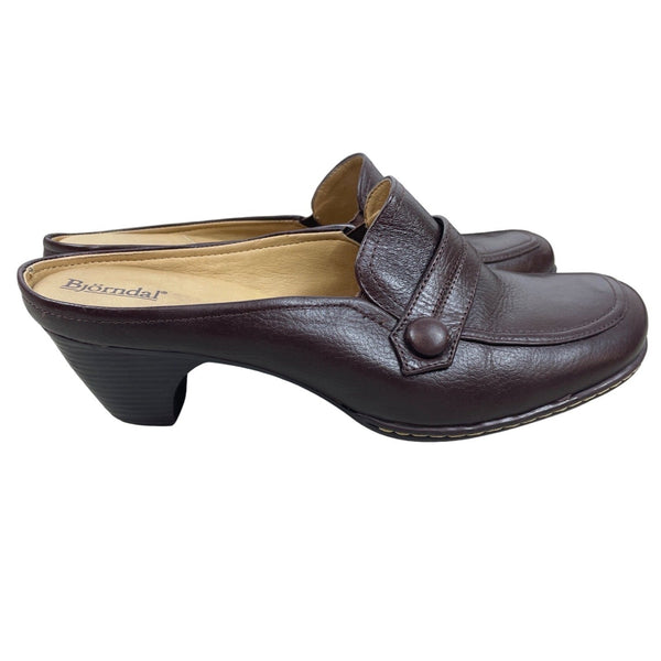 Björndal Women's Brown Leather Gena Backless Slip On Comfort Clog Shoes Sz 8.5M