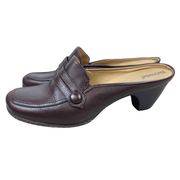 Björndal Women's Brown Leather Gena Backless Slip On Comfort Clog Shoes Sz 8.5M