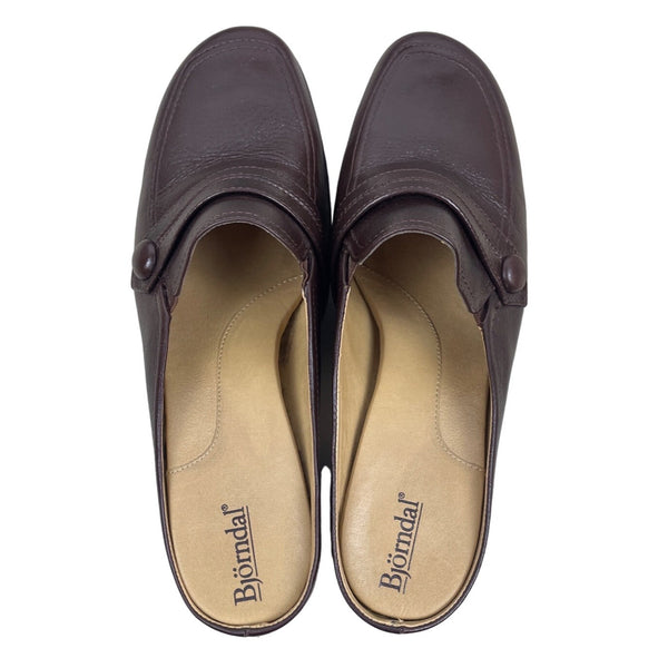 Björndal Women's Brown Leather Gena Backless Slip On Comfort Clog Shoes Sz 8.5M