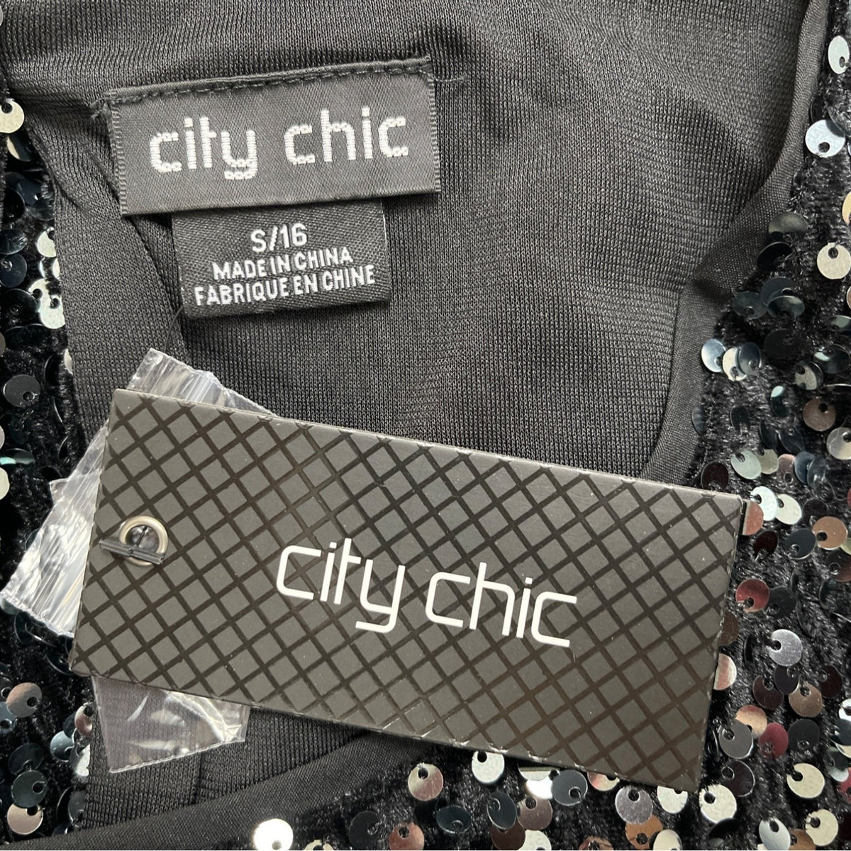 City Chic Women’s Black Sequin Sleeveless Mini Dress Sz S/16 - New