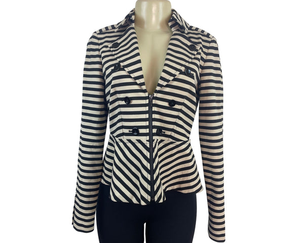 White House Black Market Women's Black & White Striped Peplum Jacket Sz 6