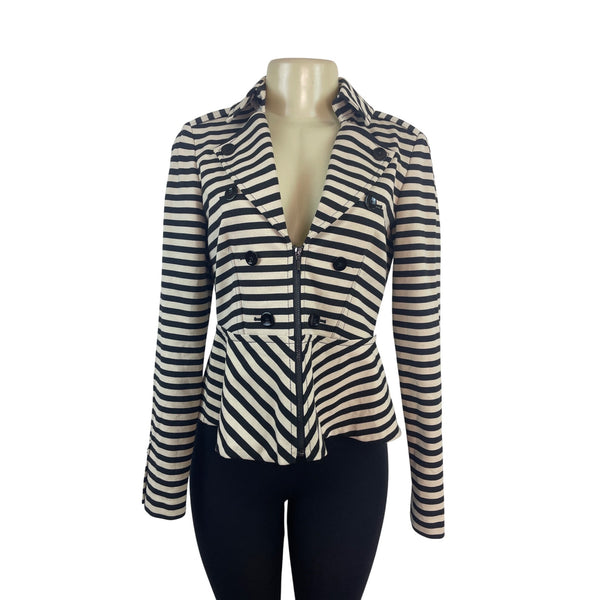 White House Black Market Women's Black & White Striped Peplum Jacket Sz 6