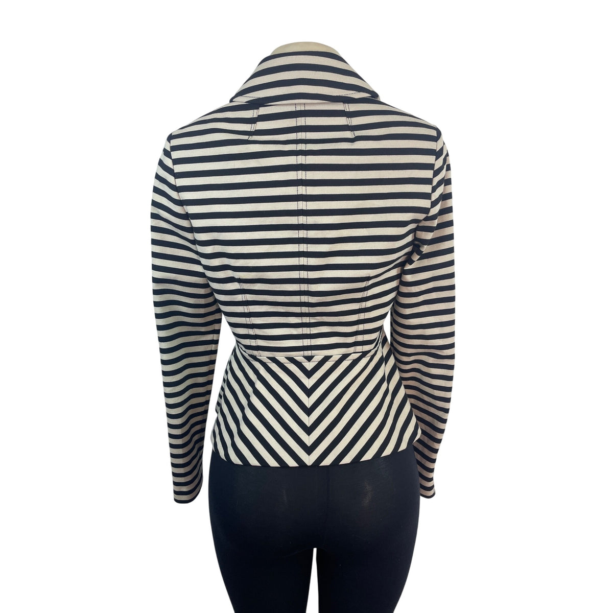 White House Black Market Women's Black & White Striped Peplum Jacket Sz 6