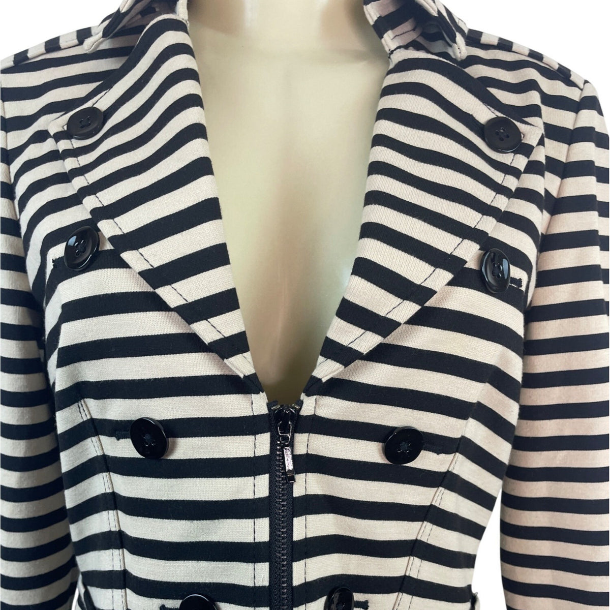 White House Black Market Women's Black & White Striped Peplum Jacket Sz 6