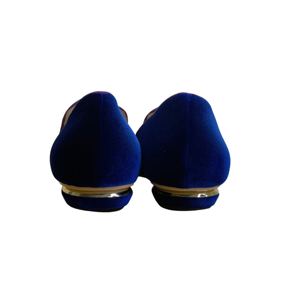 Nicholas Kirkwood Deep Blue Velvet with Purple Trim The Iris Loafers Sz US6.5