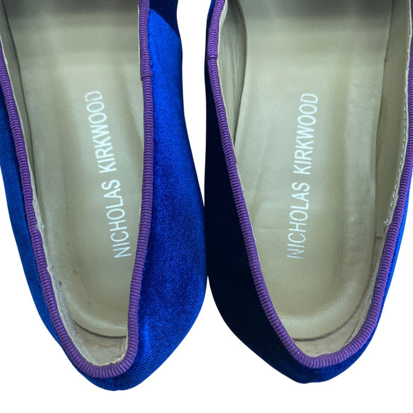 Nicholas Kirkwood Deep Blue Velvet with Purple Trim The Iris Loafers Sz US6.5