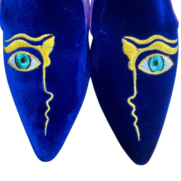 Nicholas Kirkwood Deep Blue Velvet with Purple Trim The Iris Loafers Sz US6.5
