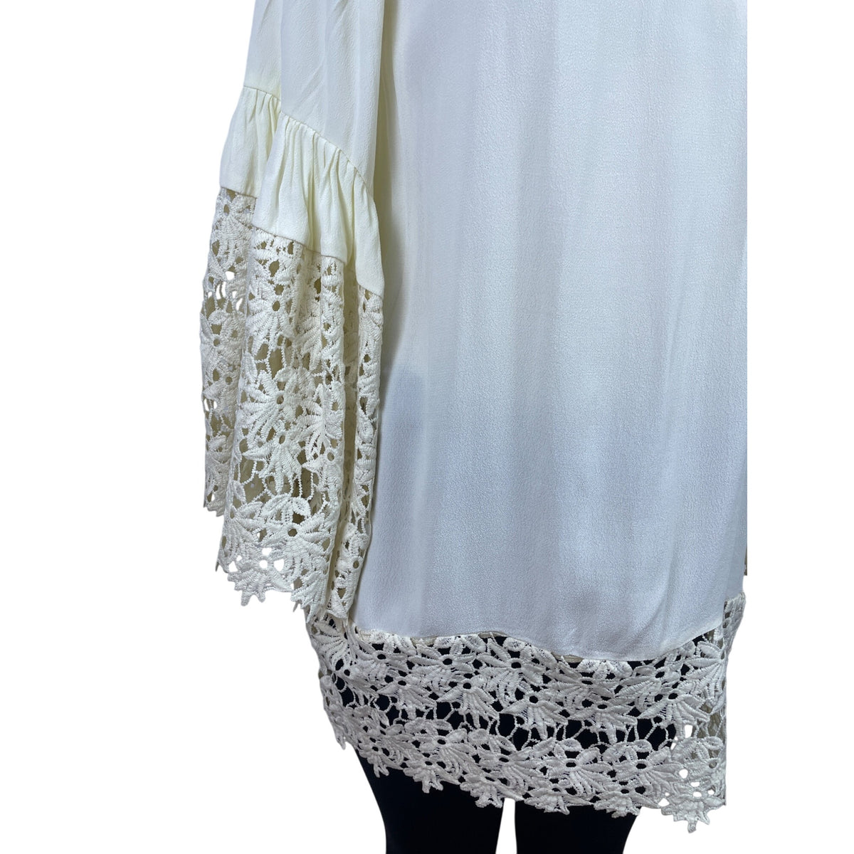 Colleen Lopez Women's Ivory Rayon Tunic Crochet Bell Sleeve Boho Style Sz M