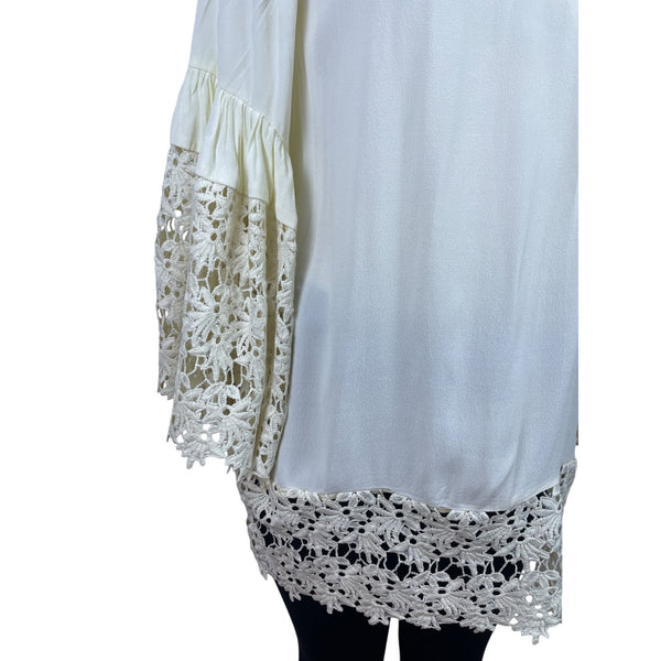 Colleen Lopez Women's Ivory Rayon Tunic Crochet Bell Sleeve Boho Style Sz M