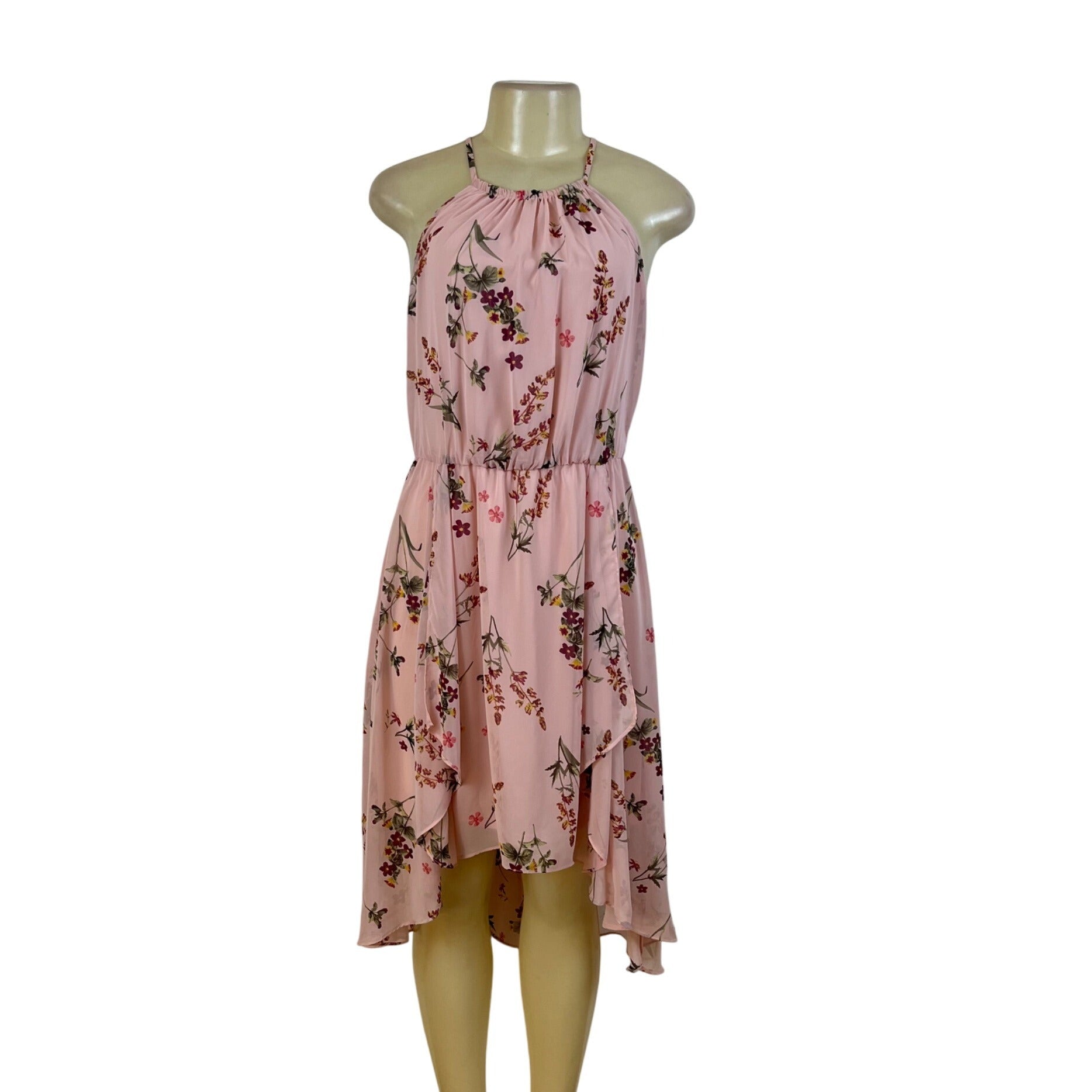 White House Black Market Women's Pink Floral Halter High Low Dress Size 4
