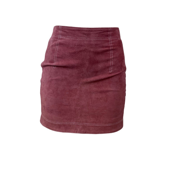 MNG Womens Pink Pigskin Leather Mini Skirt With Button Details Size XXS