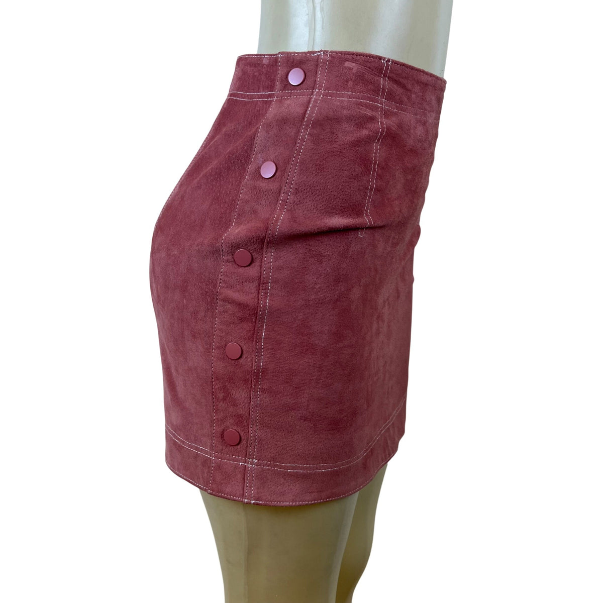 MNG Womens Pink Pigskin Leather Mini Skirt With Button Details Size XXS