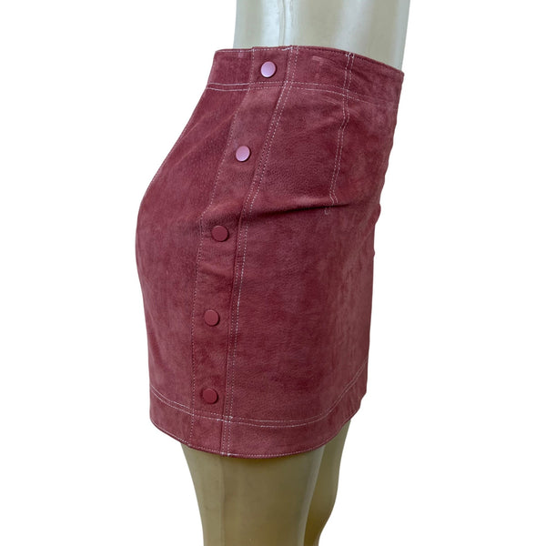 MNG Womens Pink Pigskin Leather Mini Skirt With Button Details Size XXS