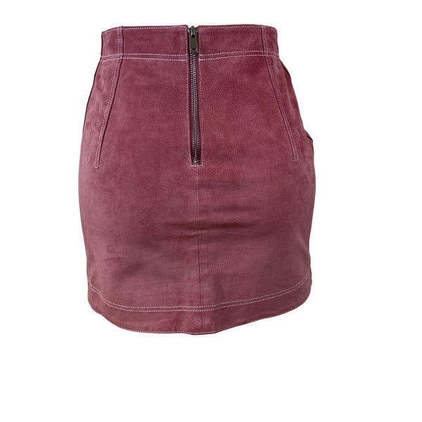 MNG Womens Pink Pigskin Leather Mini Skirt With Button Details Size XXS