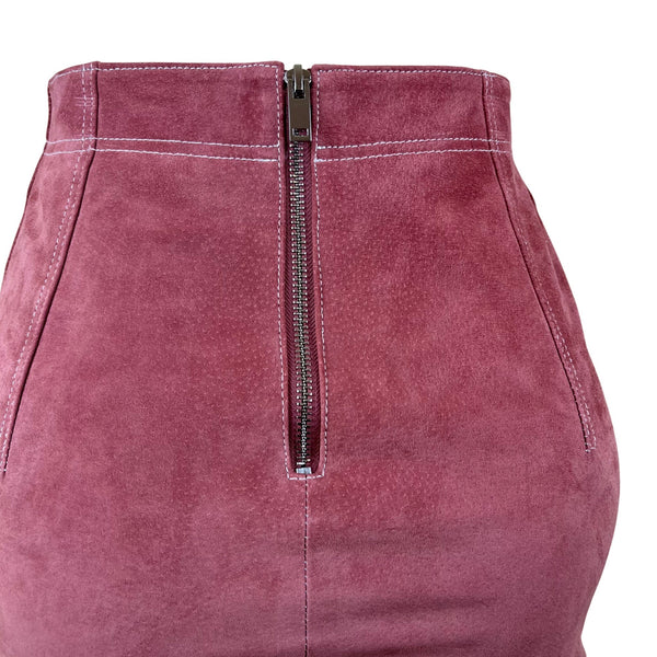 MNG Womens Pink Pigskin Leather Mini Skirt With Button Details Size XXS