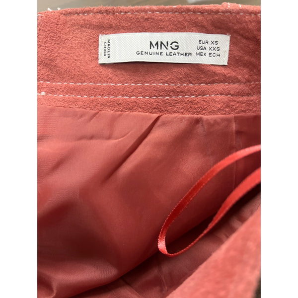 MNG Womens Pink Pigskin Leather Mini Skirt With Button Details Size XXS